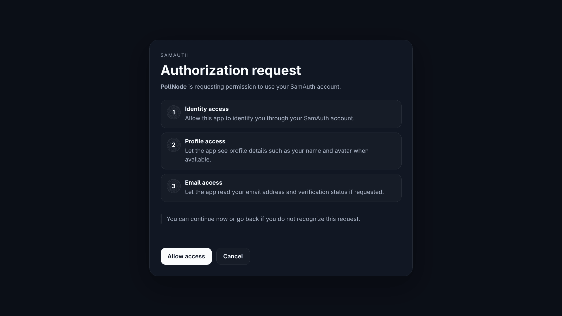 The SamAuth homepage